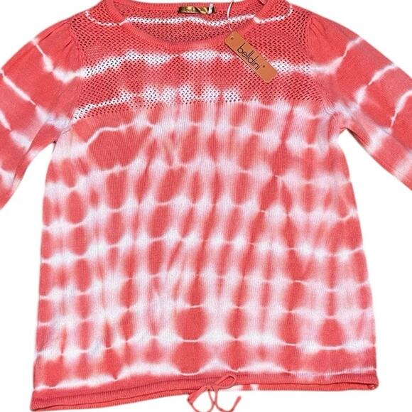 Belldini NEW Size Large New Coral and White Tie Dye Open Knit Pullover Sweater - Picture 2 of 12